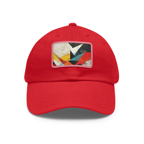 Abstract shapes white baseball cap with light brown patch.