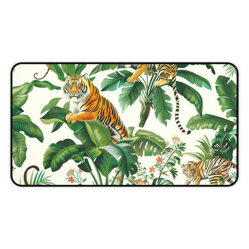 Enhance your workspace with Tiger Jungle Safari Desk Mat, featuring seamless tiger pattern for adventurous vibes.