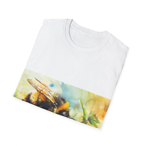 Charcoal cotton tee with vibrant bumblebee watercolor design regular fit