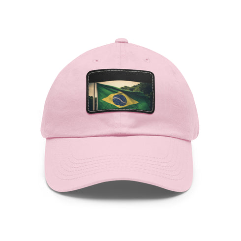 "Brasilian flag cap, white with light brown patch, rectangular shape"