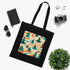 Retro black cotton tote bag with groovy waves design.