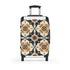 Handcrafted black artisan tiles suitcase with seamless elegance pattern.