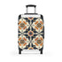 Handcrafted black artisan tiles suitcase with seamless elegance pattern.