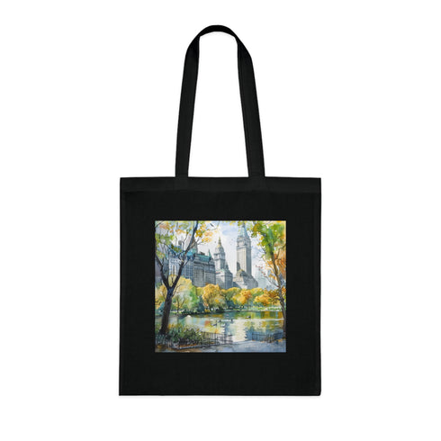 Central Park Serenity Tote Bag in Black Cotton with DTG Print