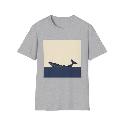 Charcoal crew neck cotton t-shirt featuring minimalist whale journey graphic