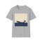 Charcoal crew neck cotton t-shirt featuring minimalist whale journey graphic