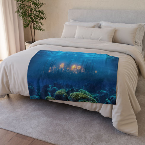 Sunken City Glowing through Coral Reef Plush Fleece Throw Blanket
