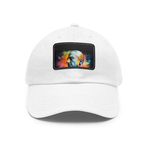Neon watercolor Jeff Bezos cap with light brown patch.