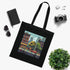 80s-inspired pixel design black tote bag for gamers and retro lovers.
