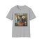 Charcoal vintage camera t-shirt featuring scattered film reels soft cotton crew neck