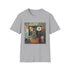 Charcoal vintage camera t-shirt featuring scattered film reels soft cotton crew neck