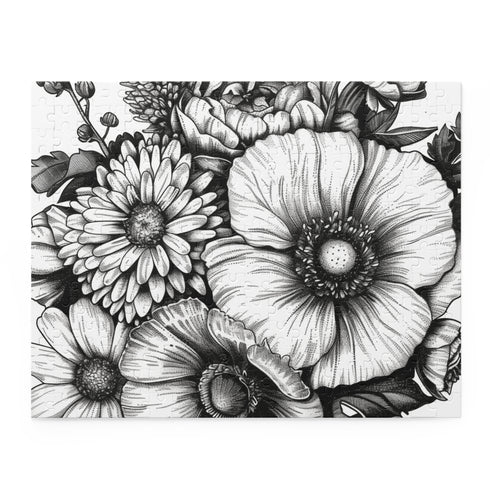 Floral Bliss Jigsaw Puzzle - Hand-drawn flower garden with vibrant colors for a relaxing experience