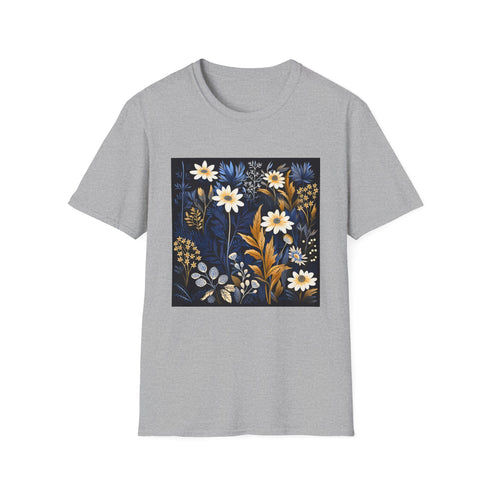 Charcoal cotton T-shirt with delicate floral tapestry pattern regular fit crew neck