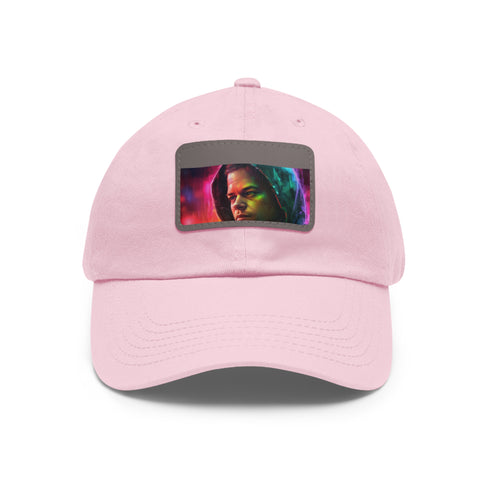 Neon watercolor dreams hat with light brown rectangle patch.