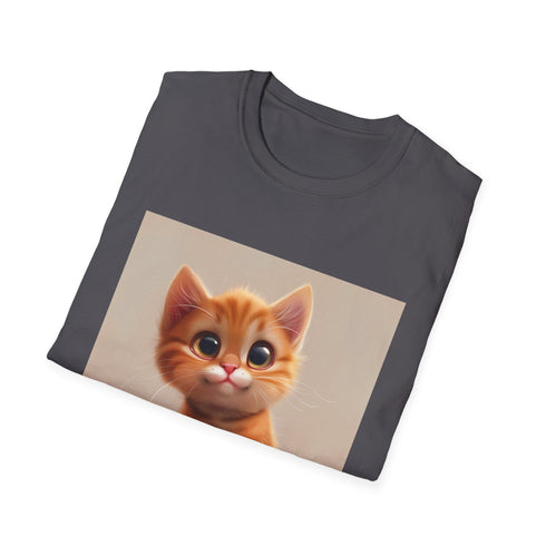 Cute cartoon cat t-shirt in charcoal, crew neck, DTG print.