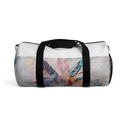 Bohemian feather duffel bag with unique eye-catching design.