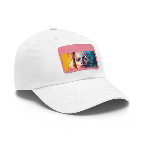 Neon Dream Margot Cap in White with Light Brown Patch, Rectangle