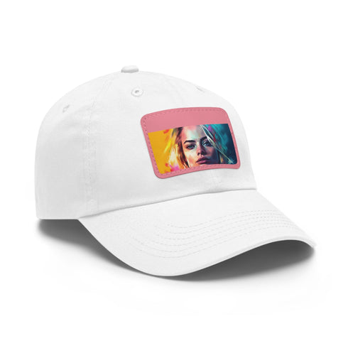 Neon dream Margot cap in white with light brown rectangle patch.