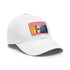 Neon dream Margot cap in white with light brown rectangle patch.
