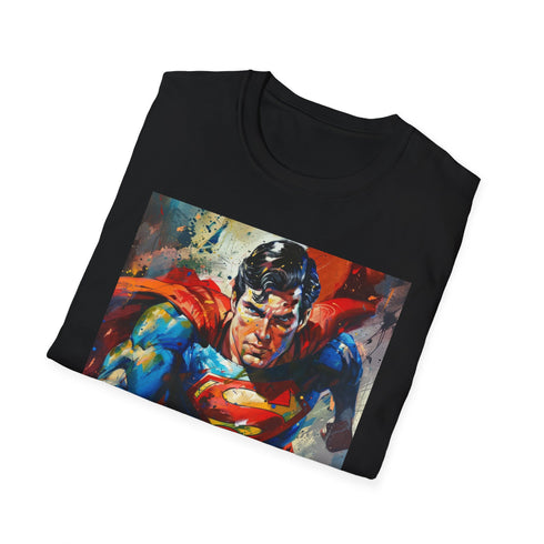 Charcoal Superman T-shirt with vibrant portrait showcasing timeless strength and determination