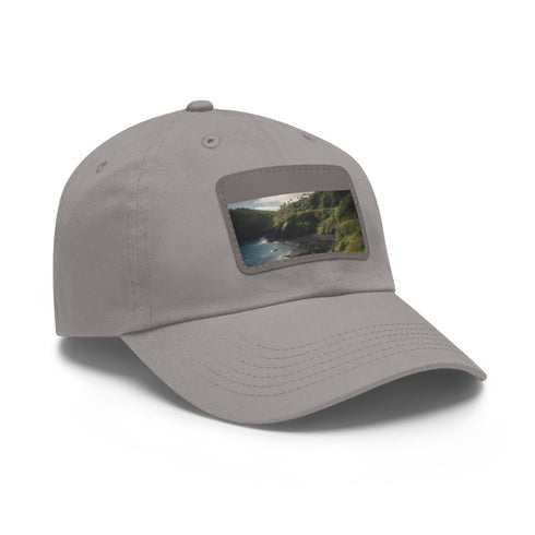 Stylish white baseball cap with light brown palm tree patch.