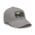 Stylish white baseball cap with light brown palm tree patch.