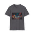 Charcoal graphic cotton t-shirt featuring vibrant Times Square night scene design