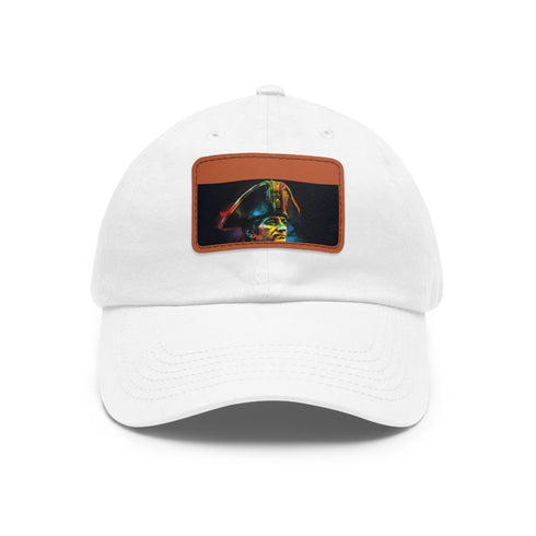 Neon watercolor baseball cap in white with light brown rectangle patch
