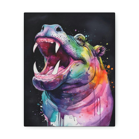 Happy Hippo Canvas with African animal art, 10" x 8", 1.25"