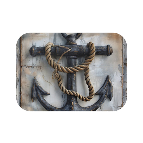 Anchor Away Bath Mat with Nautical Anchor & Rope Design, 24x17" Dimensions