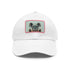 White cotton Cool Cat baseball hat with light brown rectangle patch.