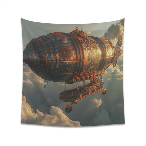 Steampunk Airship Adventure Tapestry | Steampunk Art Decor | High-Quality Wall Hanging