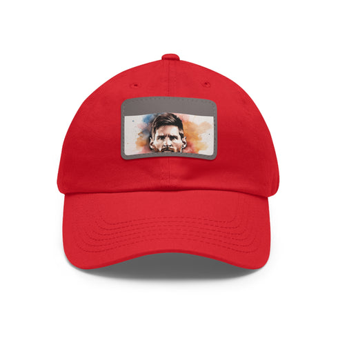 White cotton baseball cap with Lionel Messi signature, unisex style.