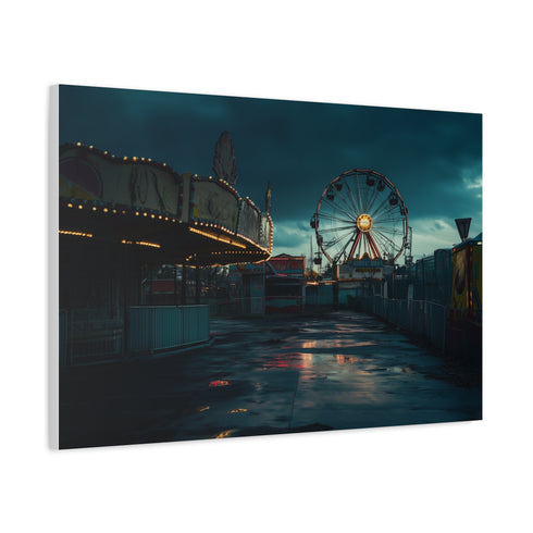 Abandoned Carnival at Night Stretched Canvas Wall Art