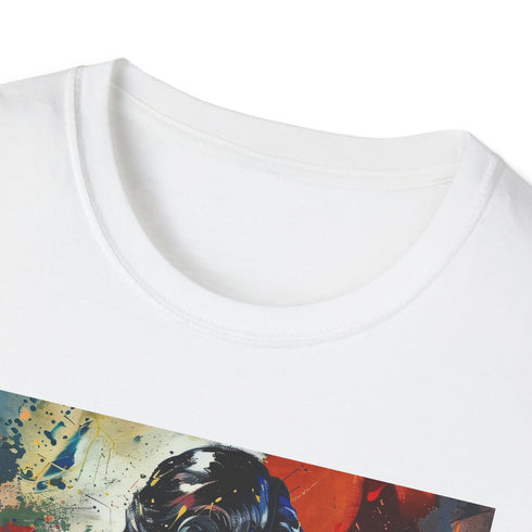 Charcoal cotton T-shirt featuring vibrant Superman portrait with brushstroke details