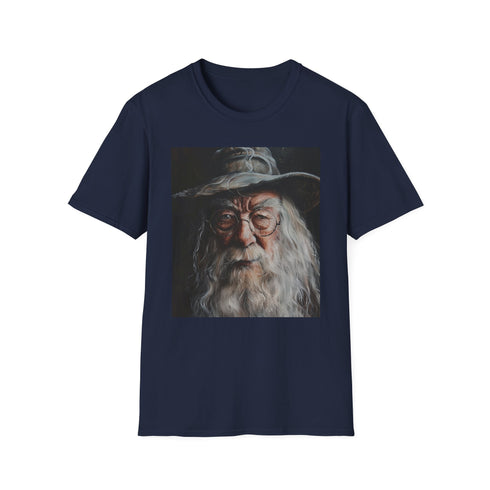 Charcoal cotton crew neck t-shirt featuring Albus Dumbledore portrait design