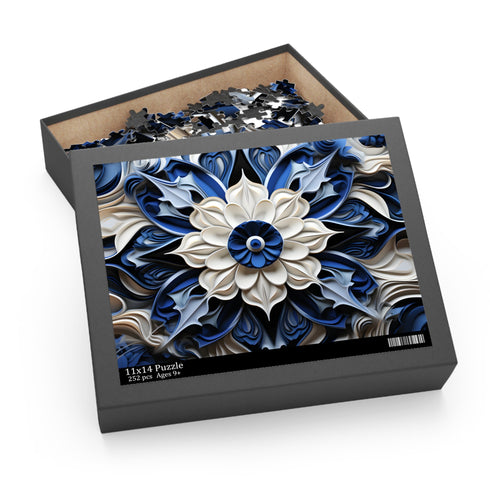 Blue porcelain texture puzzle with mesmerizing repeating pattern, 10" x 8".