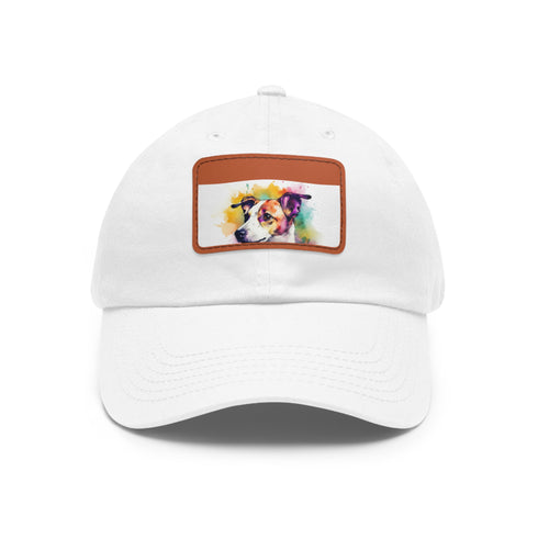 Adorable Jack Russell cotton hat with light brown patch.