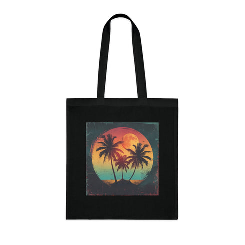 California Dreaming Tote Bag: Retro palm tree silhouette sunset design.