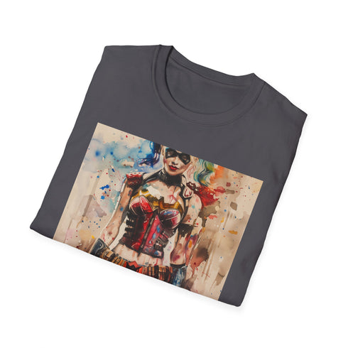 Charcoal cotton Harley Quinn T-shirt with vibrant DTG print