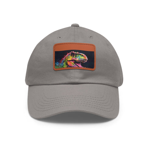 Neon watercolor Trex cap with light brown patch, rectangle shape.