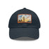 Watercolor London Skyline baseball cap with white patch and rectangular shape.