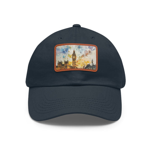 London Skyline Watercolor Baseball Cap, White, Rectangle, Unisex, Vegan.