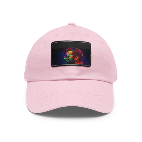 George Michael neon dreams watercolor rectangle cap in white with brown patch.