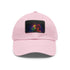 George Michael neon watercolor baseball cap in white with light brown patch.