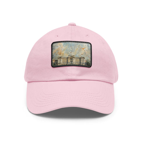 Buckingham Palace watercolor cap in white with light brown patch.