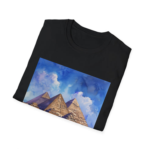 Charcoal Egyptian Pyramids watercolor t-shirt in cotton with crew neck design