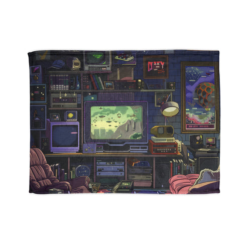 Retro gaming pixel art throw blanket for cozy nights and naps.