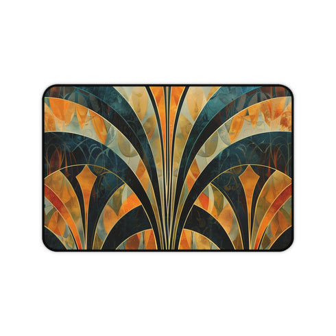 Art Deco abstract patterned desk mat for stylish workspace inspiration.