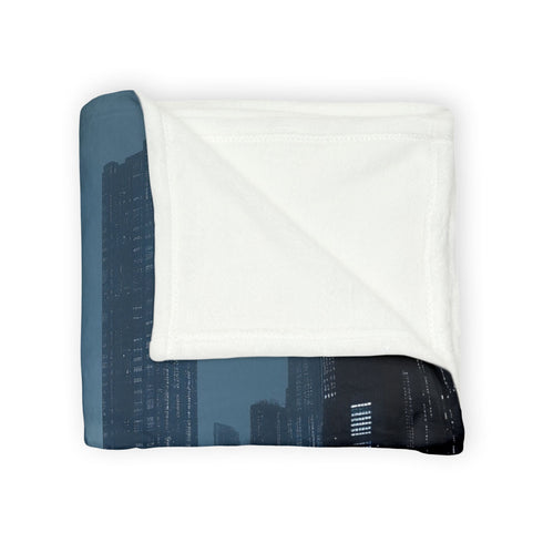 Data Towers Rising from Dark Sea Plush Fleece Throw Blanket